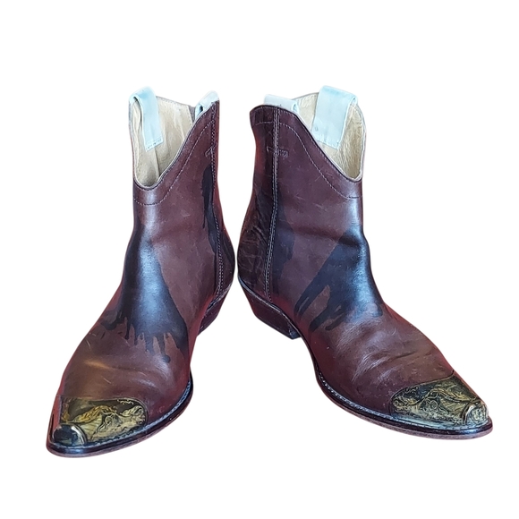 Free People Lost Trails Brown Leather Western Boots with Antique Brass Toe Caps - Picture 6 of 16